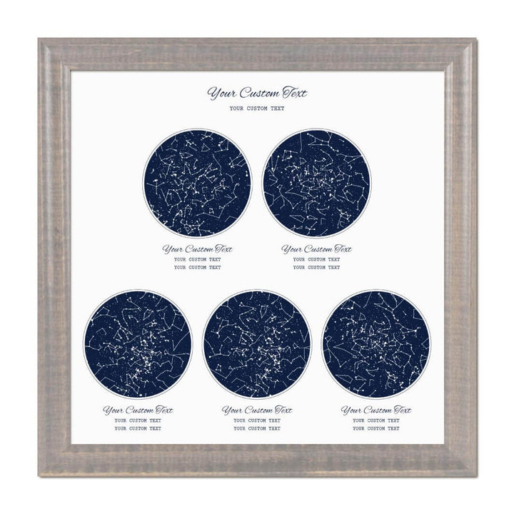 Star Map Gift Personalized With 5 Night Skies, Square, Gray Beveled Framed Art Print#color-finish_gray-beveled-frame