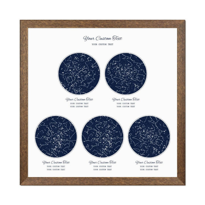 Star Map Gift Personalized With 5 Night Skies, Square, Walnut Thin Framed Art Print#color-finish_walnut-thin-frame