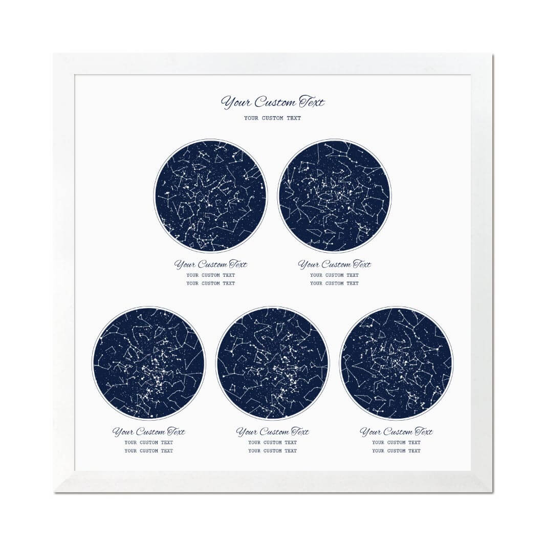 Star Map Gift Personalized With 5 Night Skies, Square, White Thin Framed Art Print#color-finish_white-thin-frame