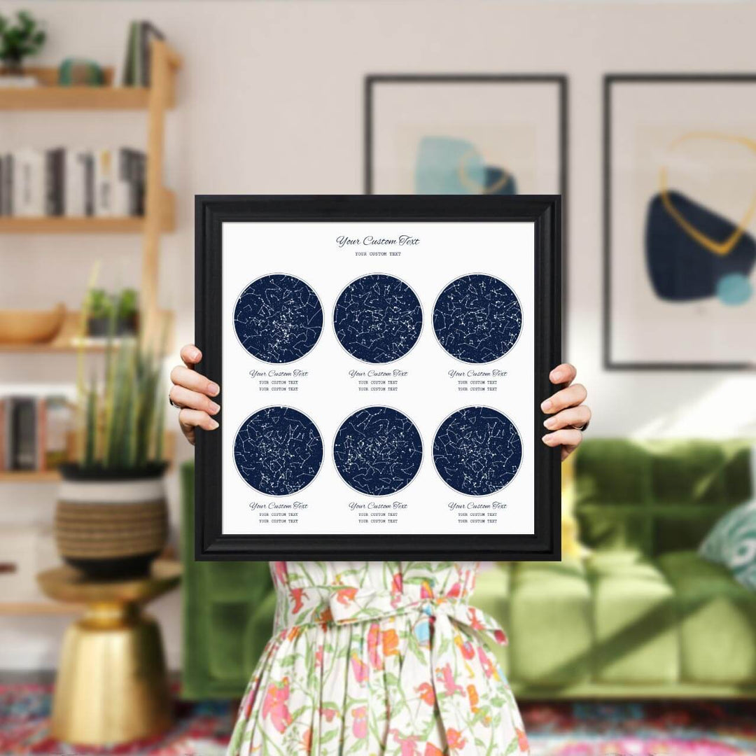 Star Map Gift Personalized With 6 Night Skies, Square, Black Beveled Framed Art Print, Styled#color-finish_black-beveled-frame