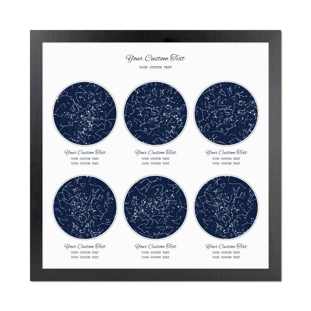 Star Map Gift Personalized With 6 Night Skies, Square, Black Thin Framed Art Print#color-finish_black-thin-frame