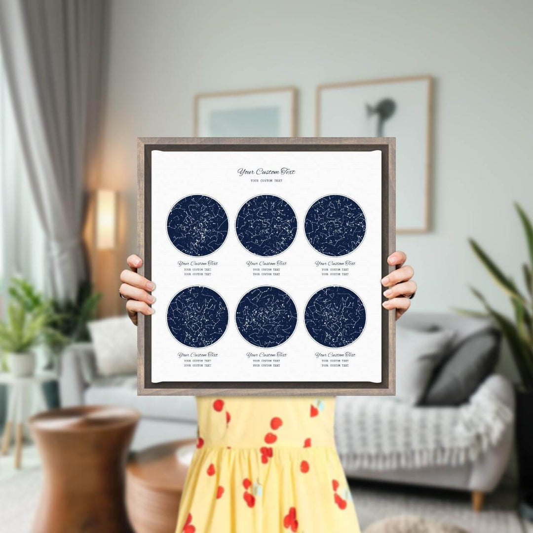 Star Map Gift Personalized With 6 Night Skies, Square, Gray Floater Framed Art Print, Styled#color-finish_gray-floater-frame