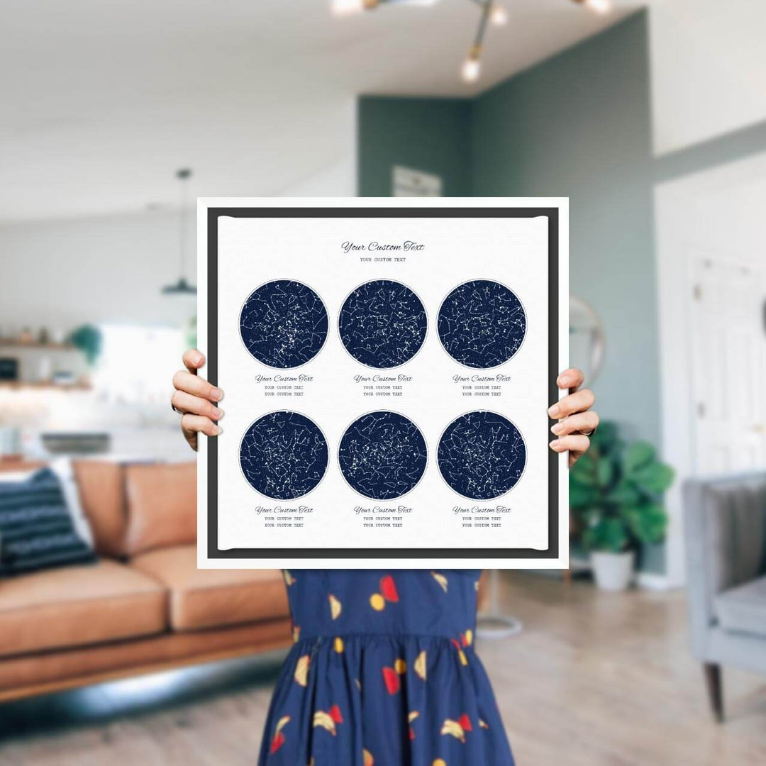 Star Map Gift Personalized With 6 Night Skies, Square, White Floater Framed Art Print, Styled#color-finish_white-floater-frame