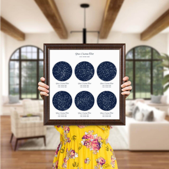 Star Map Gift Personalized With 6 Night Skies, Square, Espresso Beveled Framed Art Print, Styled#color-finish_espresso-beveled-frame