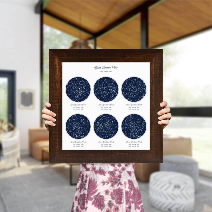 Star Map Gift Personalized With 6 Night Skies, Square, Espresso Wide Framed Art Print, Styled#color-finish_espresso-wide-frame