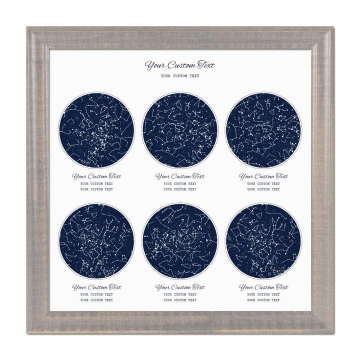 Star Map Gift Personalized With 6 Night Skies, Square, Gray Beveled Framed Art Print#color-finish_gray-beveled-frame