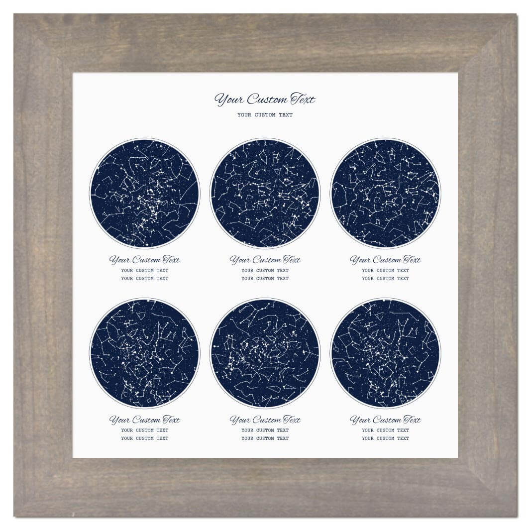 Star Map Gift Personalized With 6 Night Skies, Square, Gray Wide Framed Art Print#color-finish_gray-wide-frame