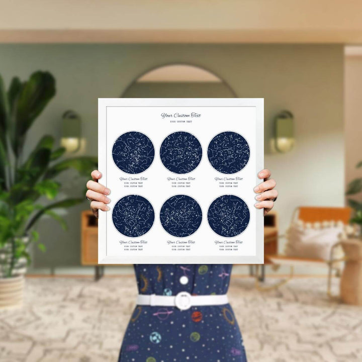 Star Map Gift Personalized With 6 Night Skies, Square, White Thin Framed Art Print, Styled#color-finish_white-thin-frame