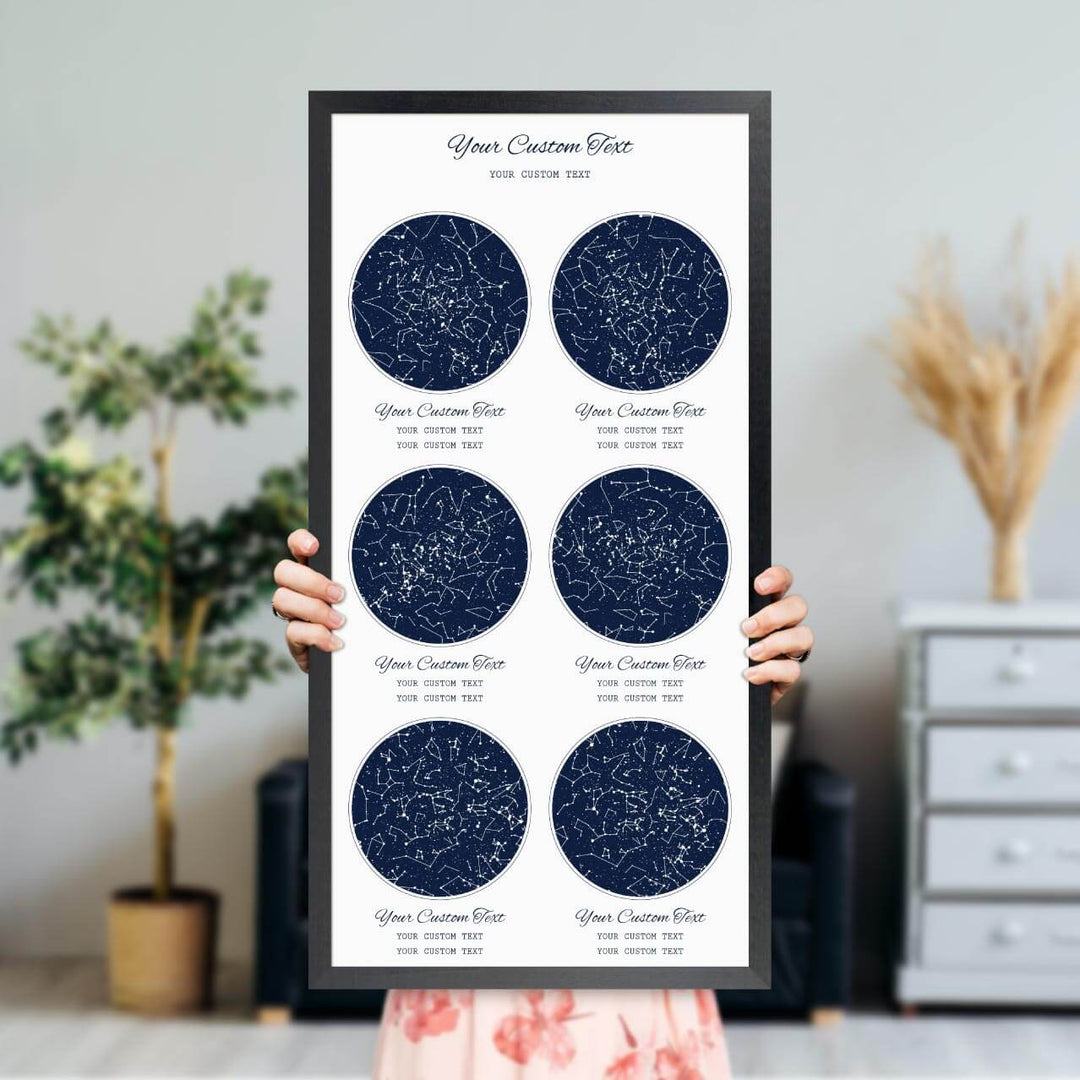 Star Map Gift Personalized With 6 Night Skies, Vertical, Black Thin Framed Art Print, Styled#color-finish_black-thin-frame
