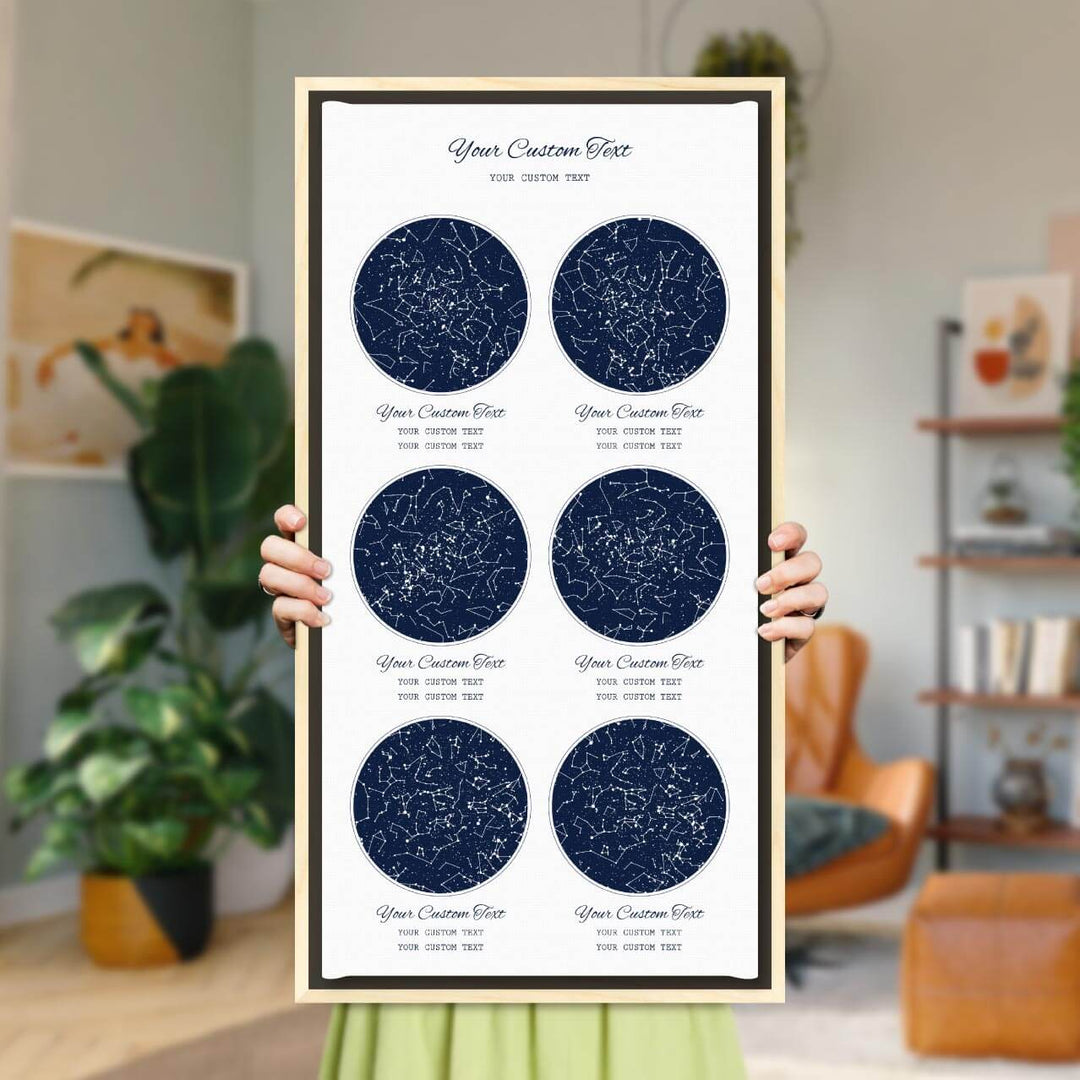 Star Map Gift Personalized With 6 Night Skies, Vertical, Light Wood Floater Framed Art Print, Styled#color-finish_light-wood-floater-frame