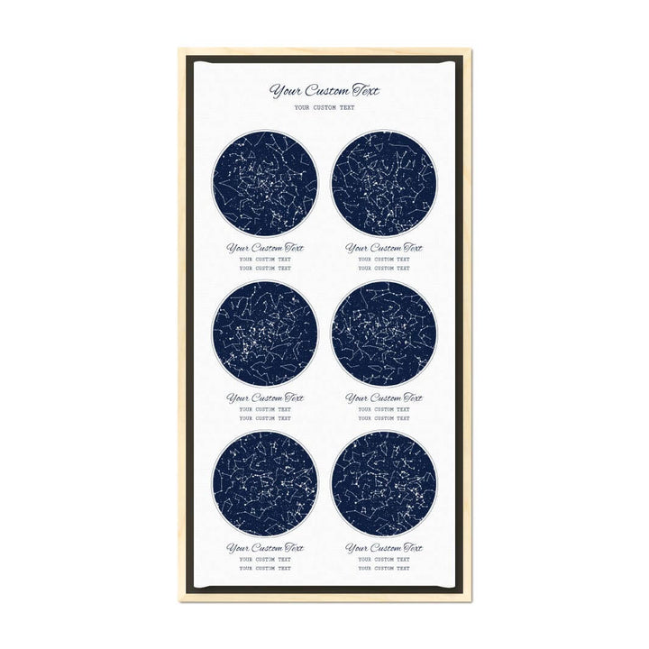 Star Map Gift Personalized With 6 Night Skies, Vertical, Light Wood Floater Framed Art Print#color-finish_light-wood-floater-frame