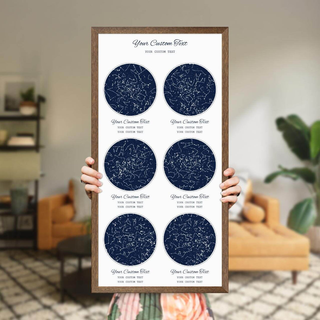 Star Map Gift Personalized With 6 Night Skies, Vertical, Walnut Thin Framed Art Print, Styled#color-finish_walnut-thin-frame