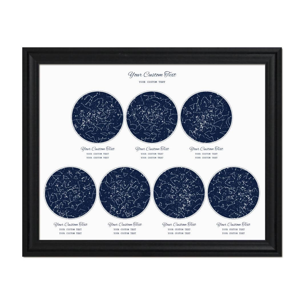 Star Map Gift Personalized With 7 Night Skies, Horizontal, Black Beveled Framed Art Print#color-finish_black-beveled-frame