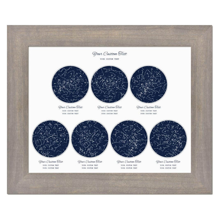 Star Map Gift Personalized With 7 Night Skies, Horizontal, Gray Wide Framed Art Print#color-finish_gray-wide-frame