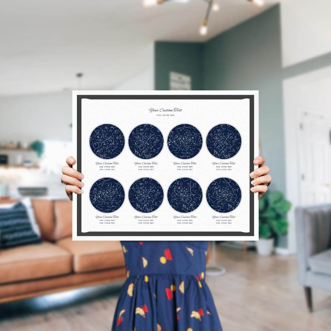 Star Map Gift Personalized With 8 Night Skies, Horizontal, White Floater Framed Art Print, Styled#color-finish_white-floater-frame