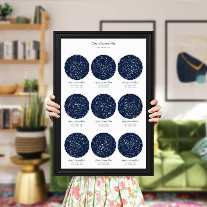Star Map Gift Personalized With 9 Night Skies, Vertical, Black Beveled Framed Art Print, Styled#color-finish_black-beveled-frame