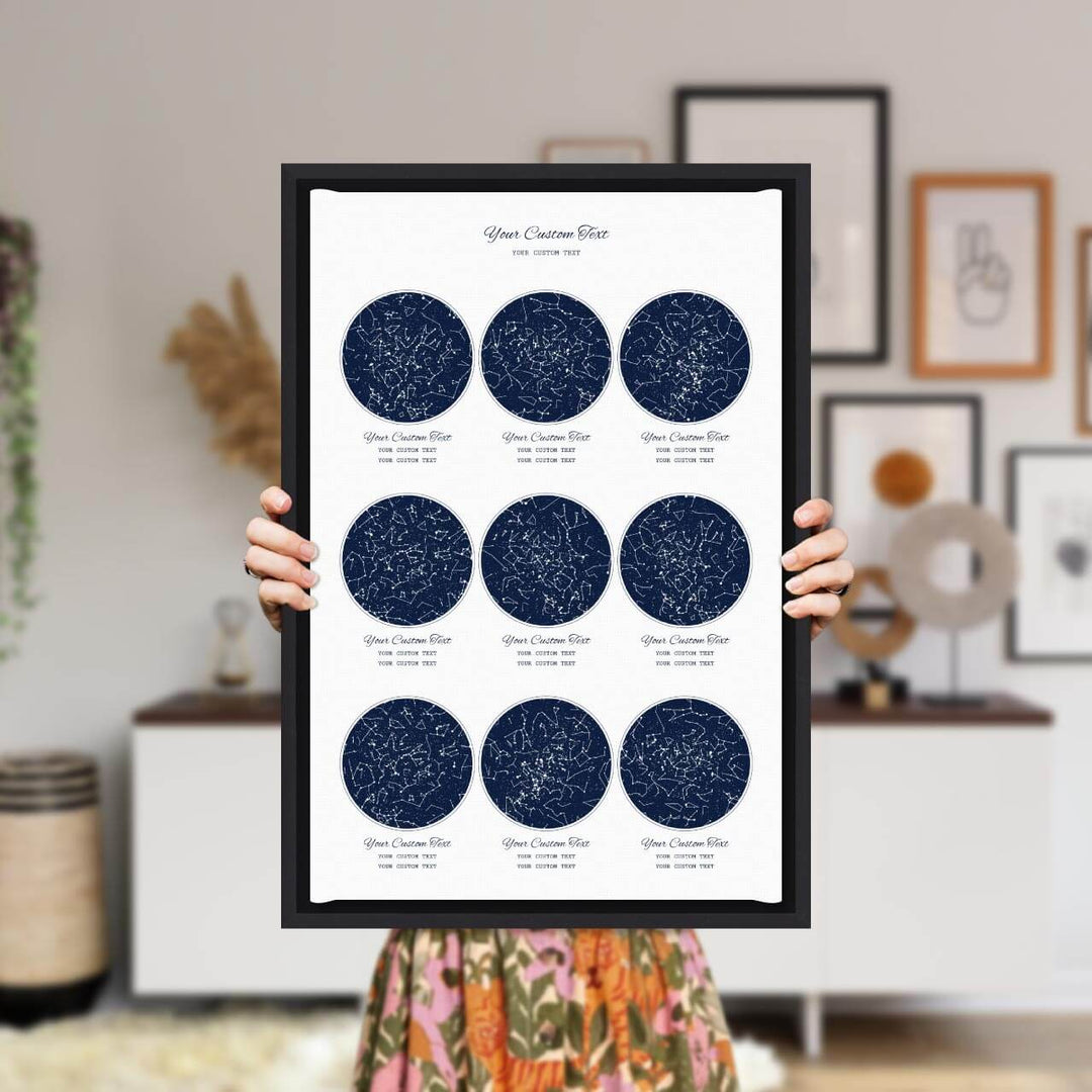 Star Map Gift Personalized With 9 Night Skies, Vertical, Black Floater Framed Art Print, Styled#color-finish_black-floater-frame