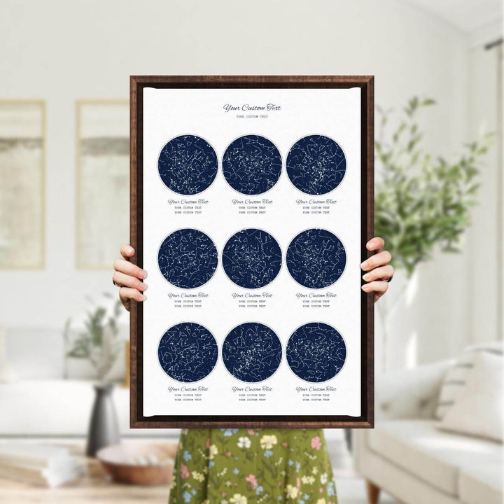 Star Map Gift Personalized With 9 Night Skies, Vertical, Espresso Floater Framed Art Print, Styled#color-finish_espresso-floater-frame