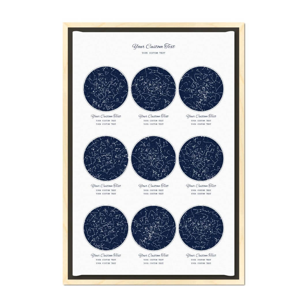 Star Map Gift Personalized With 9 Night Skies, Vertical, Light Wood Floater Framed Art Print#color-finish_light-wood-floater-frame