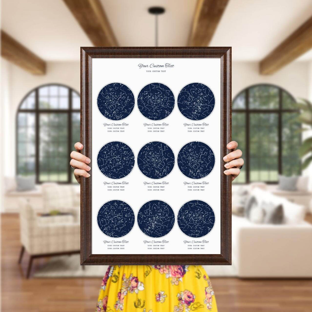Star Map Gift Personalized With 9 Night Skies, Vertical, Espresso Beveled Framed Art Print, Styled#color-finish_espresso-beveled-frame