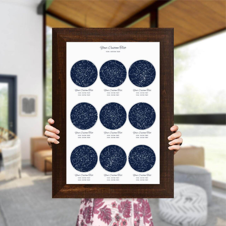 Star Map Gift Personalized With 9 Night Skies, Vertical, Espresso Wide Framed Art Print, Styled#color-finish_espresso-wide-frame
