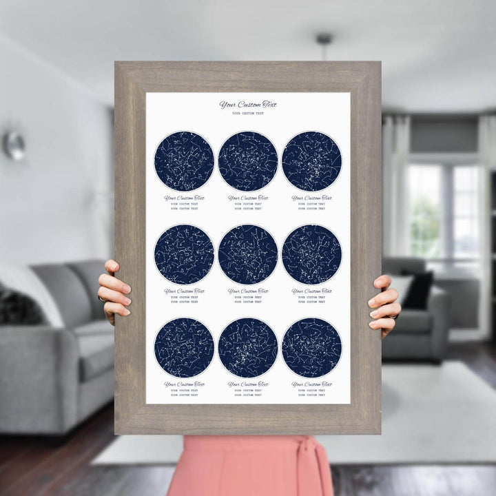 Star Map Gift Personalized With 9 Night Skies, Vertical, Gray Wide Framed Art Print, Styled#color-finish_gray-wide-frame
