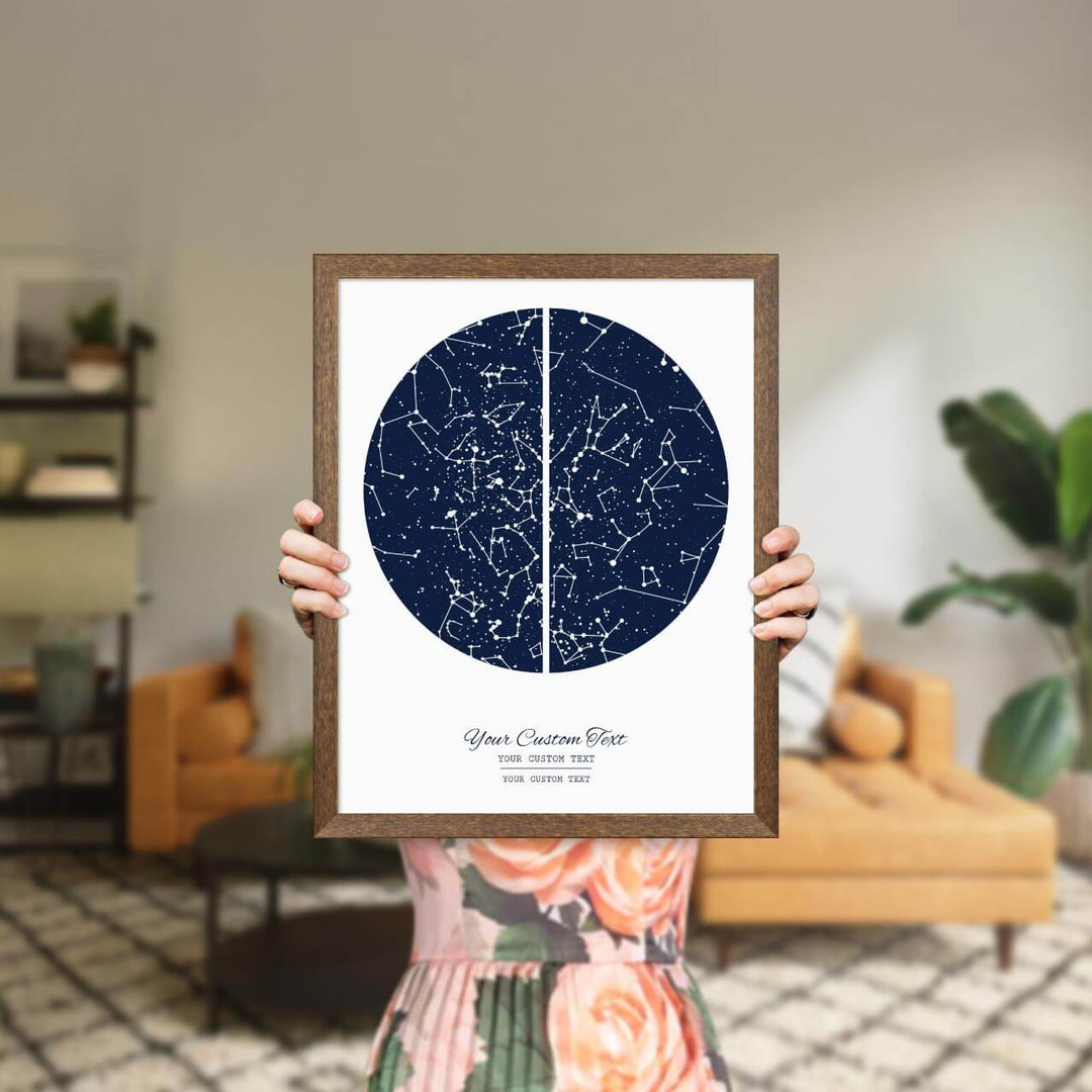 Star Map Gift with 2 Night Skies, Custom Vertical Paper Print, Walnut Thin Frame, Styled#color-finish_walnut-thin-frame