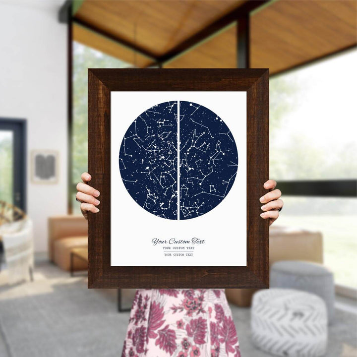 Star Map Gift with 2 Night Skies, Custom Vertical Paper Print, Espresso Wide Frame, Styled#color-finish_espresso-wide-frame
