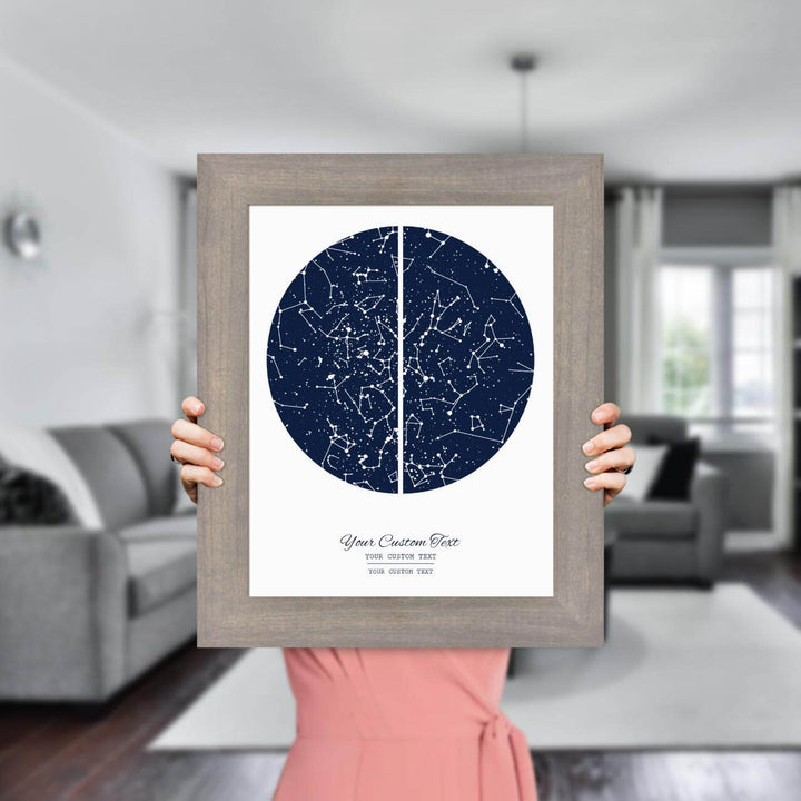 Star Map Gift with 2 Night Skies, Custom Vertical Paper Print, Gray Wide Frame, Styled#color-finish_gray-wide-frame